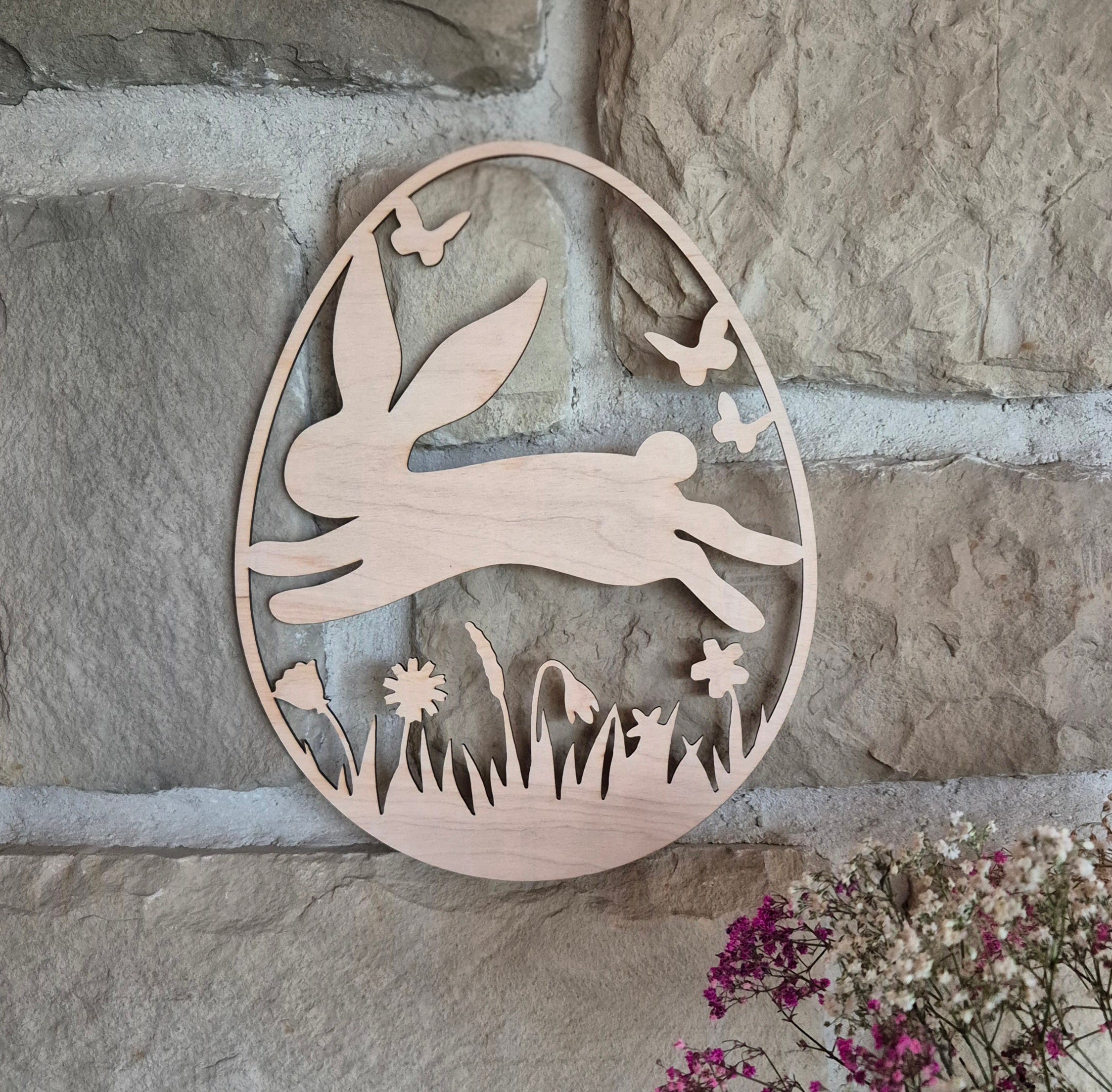 Türkranz aus Holz „Hase im Frühling“