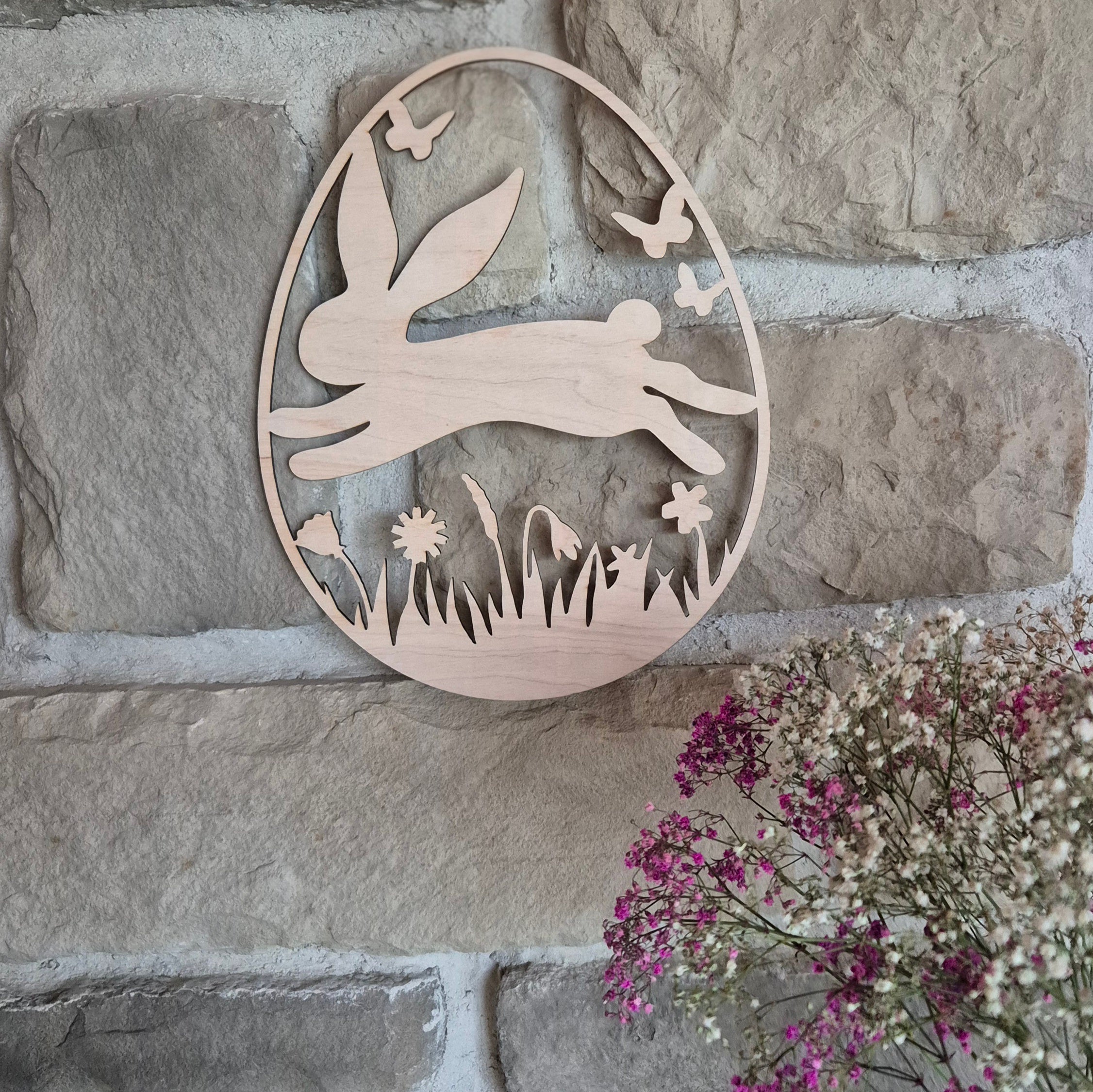 Türkranz aus Holz „Hase im Frühling“