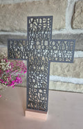 Aufsteller „Vater Unser“ – Schwarzes Kreuz mit Buchenholz-Sockel