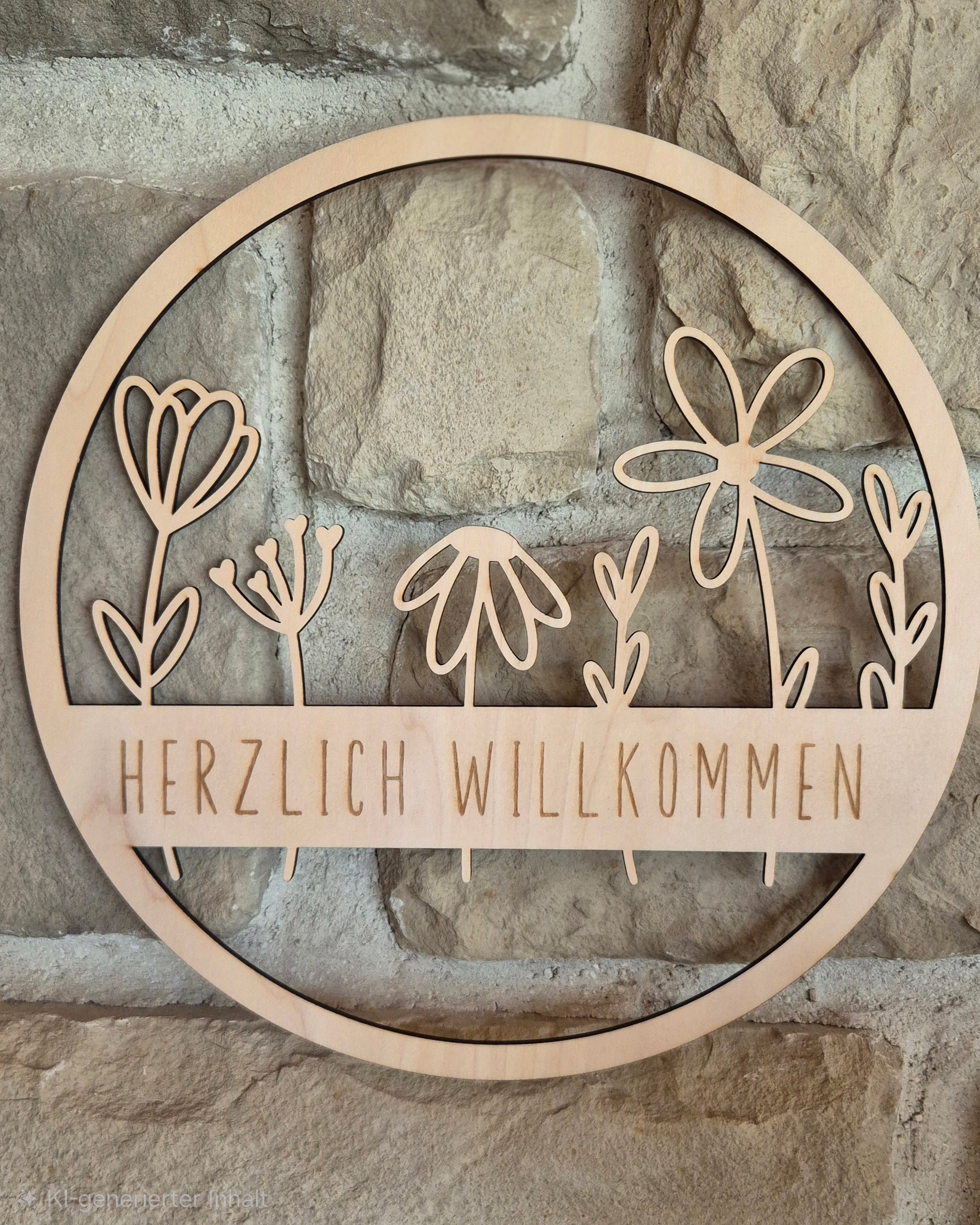 Holz Türkranz „Herzlich Willkommen“ mit Blumenmotiv