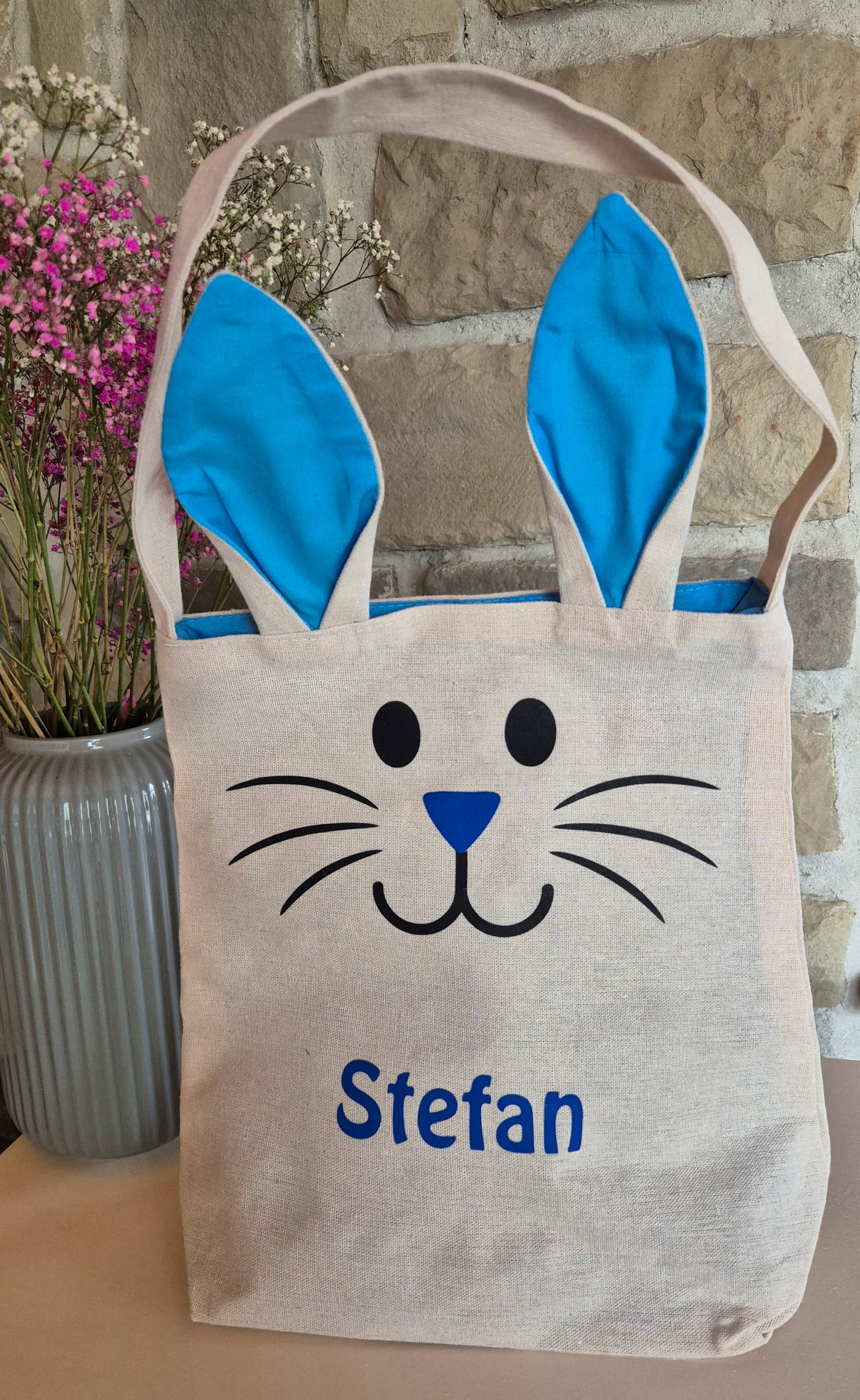 Personalisiertes Osterkörbchen mit Namen – Süße Ostertasche für Kinder, Hasenbeutel für Ostereiersuche, individuelles Ostergeschenk