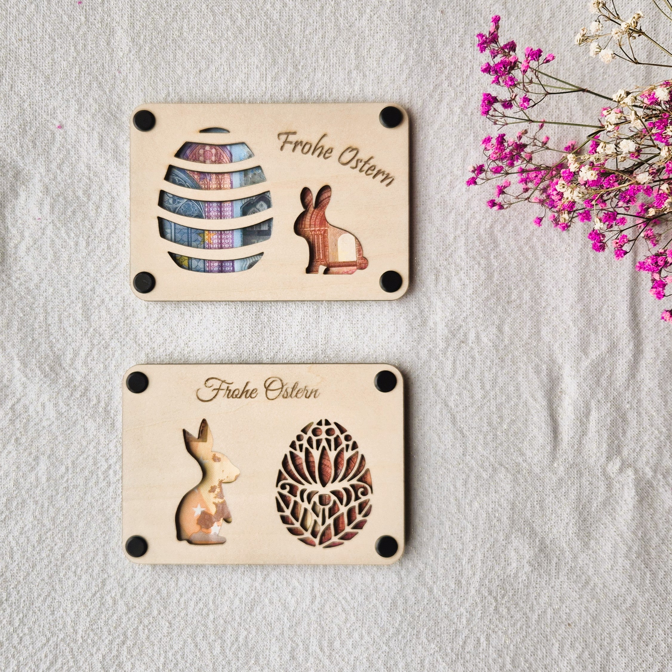 Geldgeschenkverpackung aus Holz – Frohe Ostern