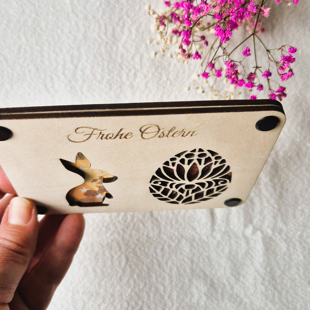 Geldgeschenkverpackung aus Holz – Frohe Ostern