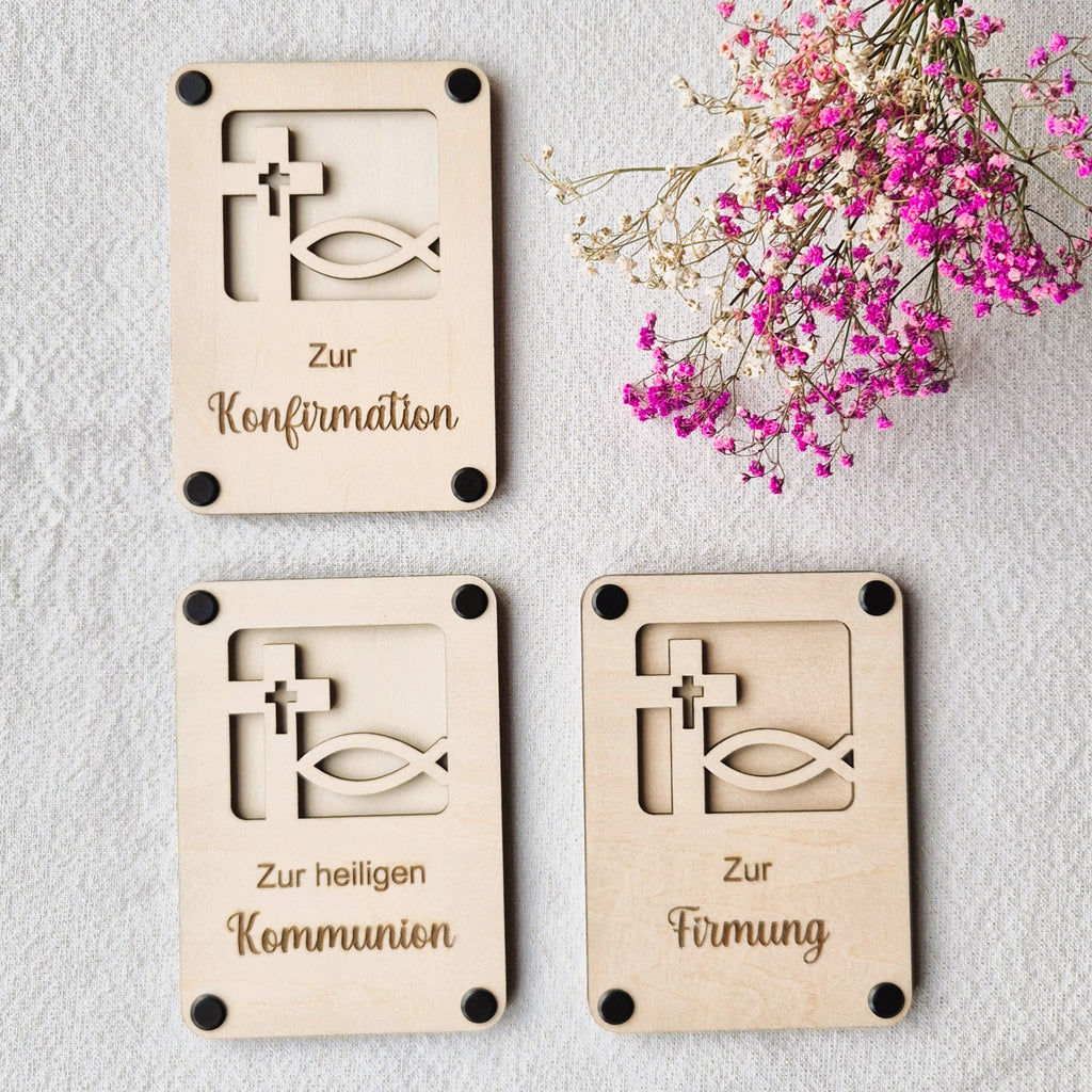 Geldgeschenkverpackung aus Holz – Kommunion, Firmung, Konfirmation