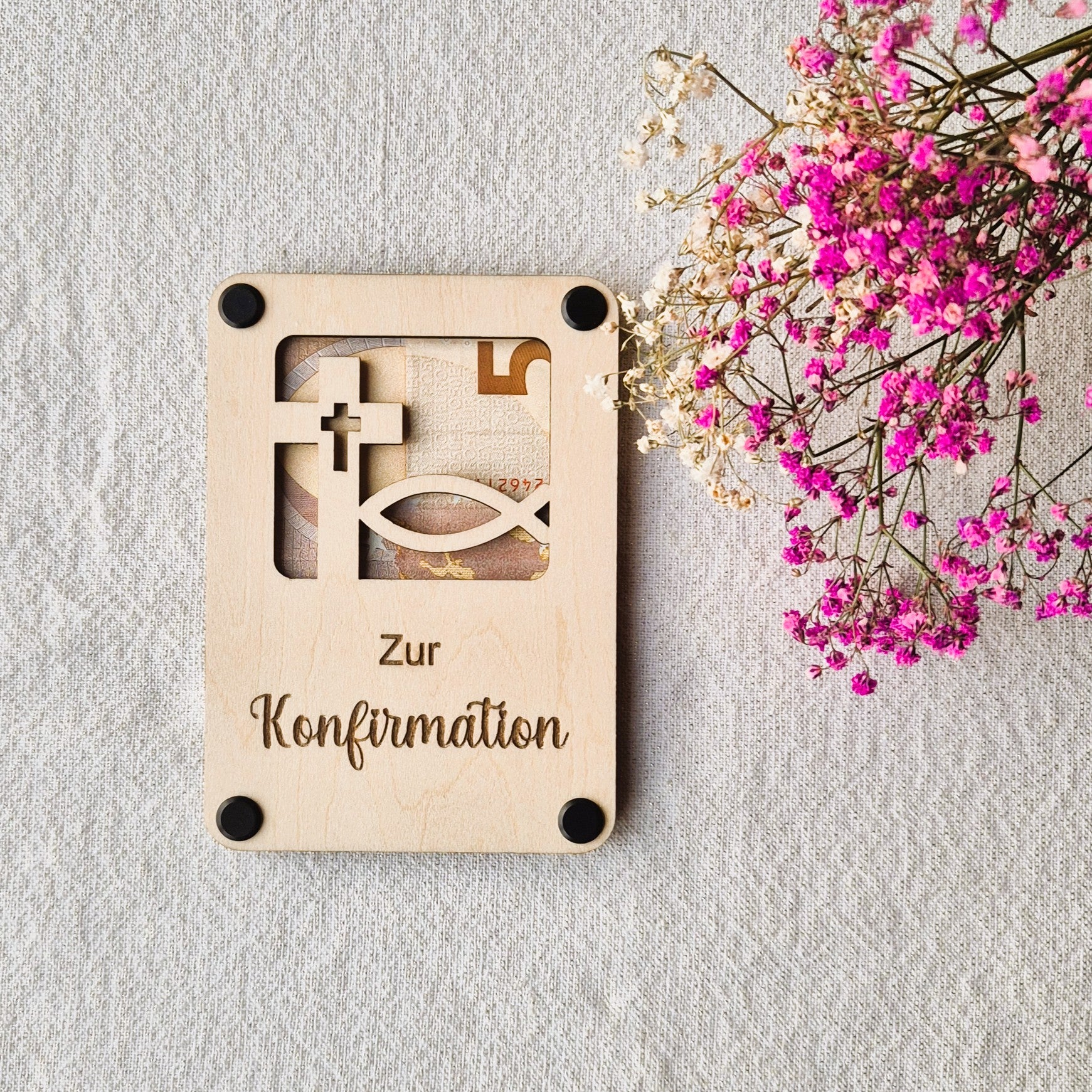 Geldgeschenkverpackung aus Holz – Kommunion, Firmung, Konfirmation