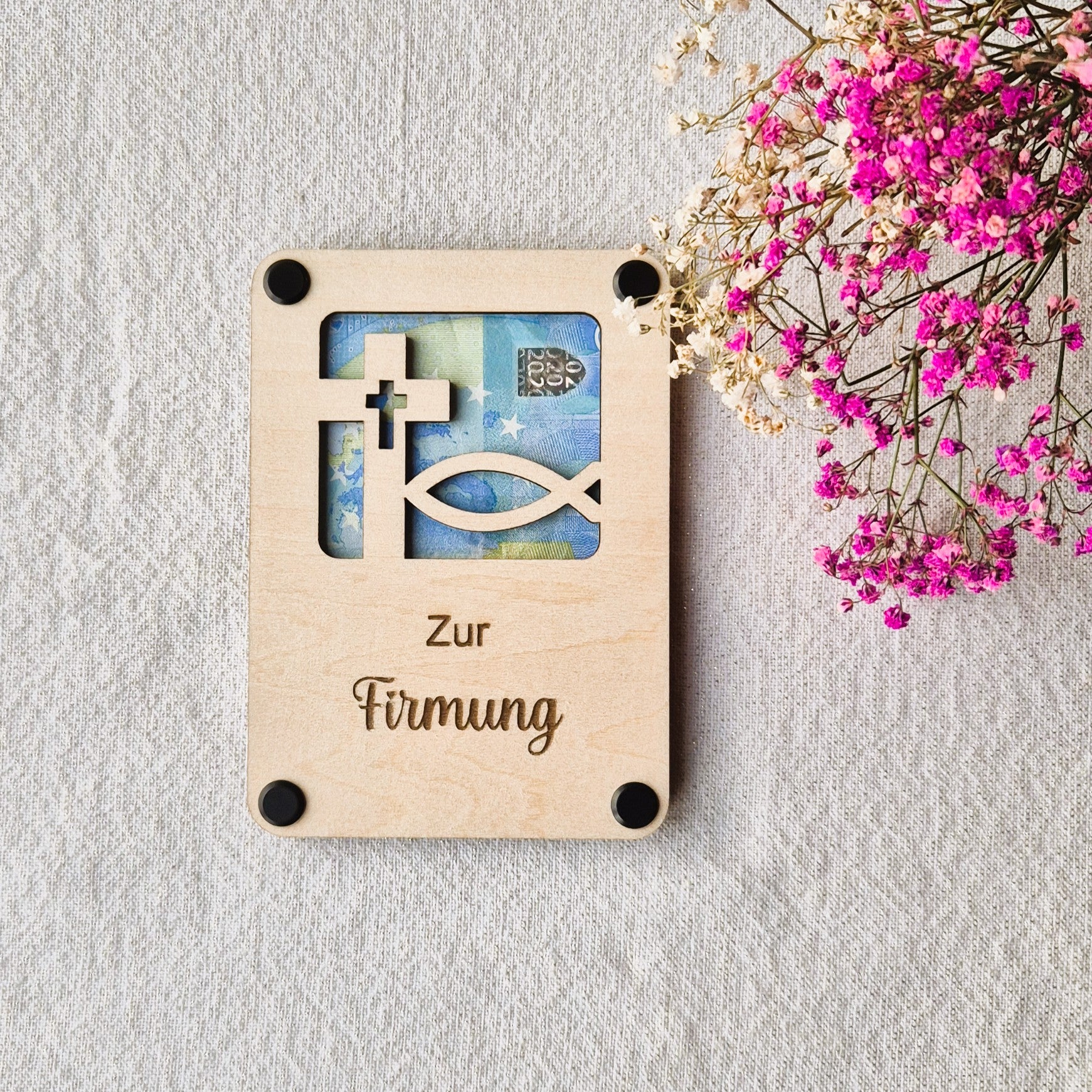 Geldgeschenkverpackung aus Holz – Kommunion, Firmung, Konfirmation