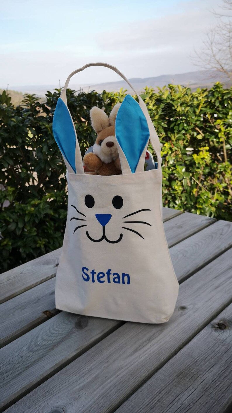Personalisiertes Osterkörbchen mit Namen – Süße Ostertasche für Kinder, Hasenbeutel für Ostereiersuche, individuelles Ostergeschenk