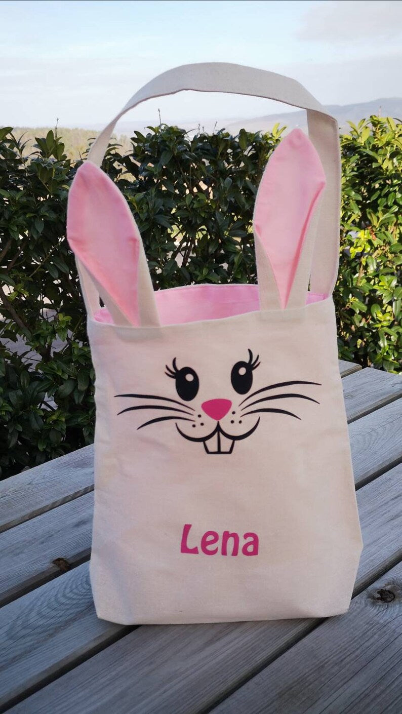 Personalisiertes Osterkörbchen mit Namen – Süße Ostertasche für Kinder, Hasenbeutel für Ostereiersuche, individuelles Ostergeschenk
