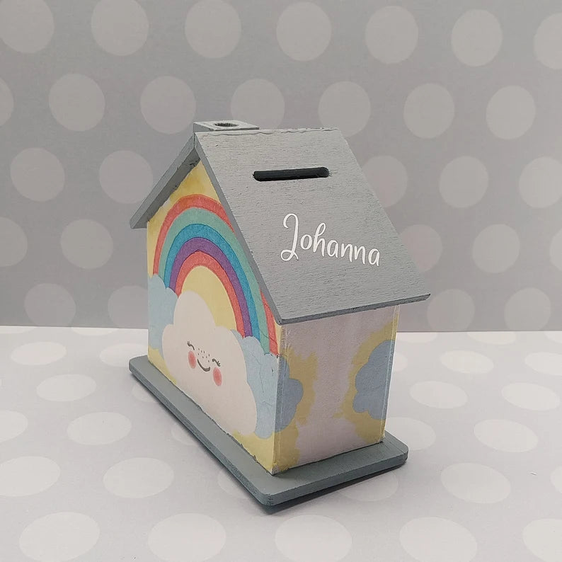 Spardose Wolke und Regenbogen mit Namen