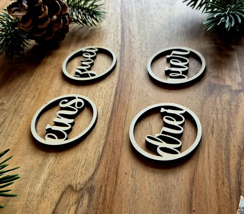 Adventskranz Zahlen 1 bis 4 aus Holz