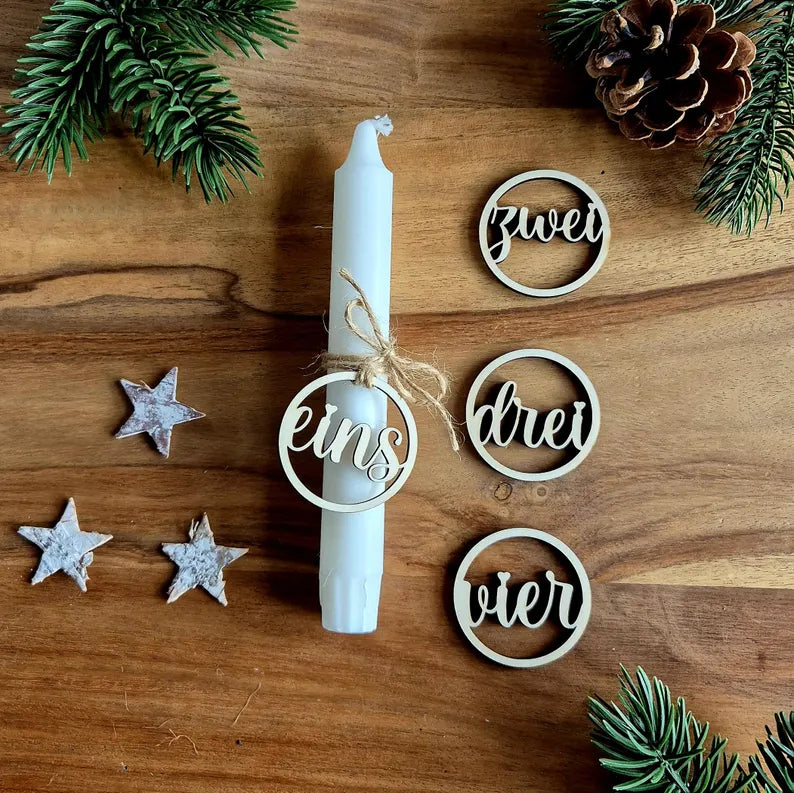 Adventskranz Zahlen 1 bis 4 aus Holz