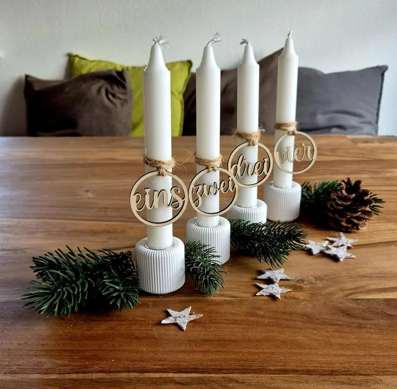 Adventskranz Zahlen 1 bis 4 aus Holz