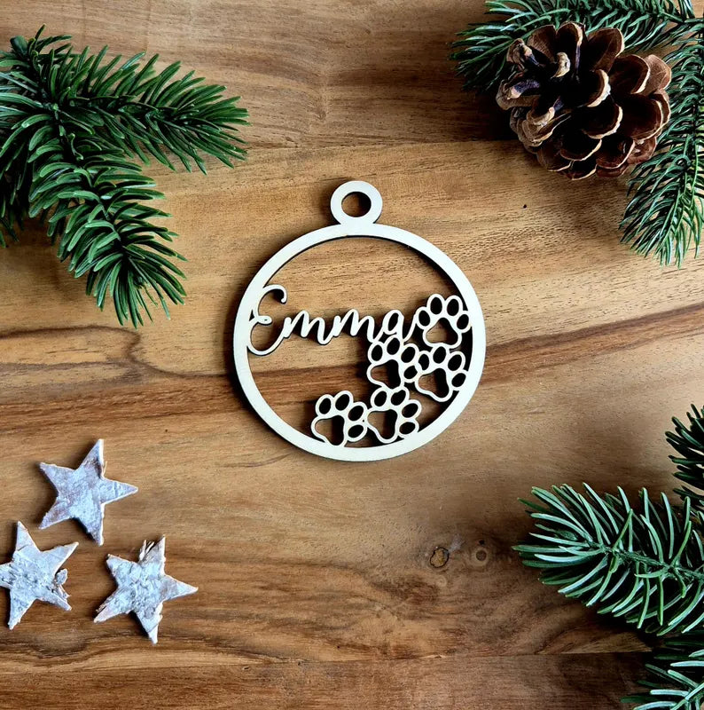 Weihnachtsbaumkugel mit Namen aus Holz Weihnachtsschmuck Geschenkanhänger