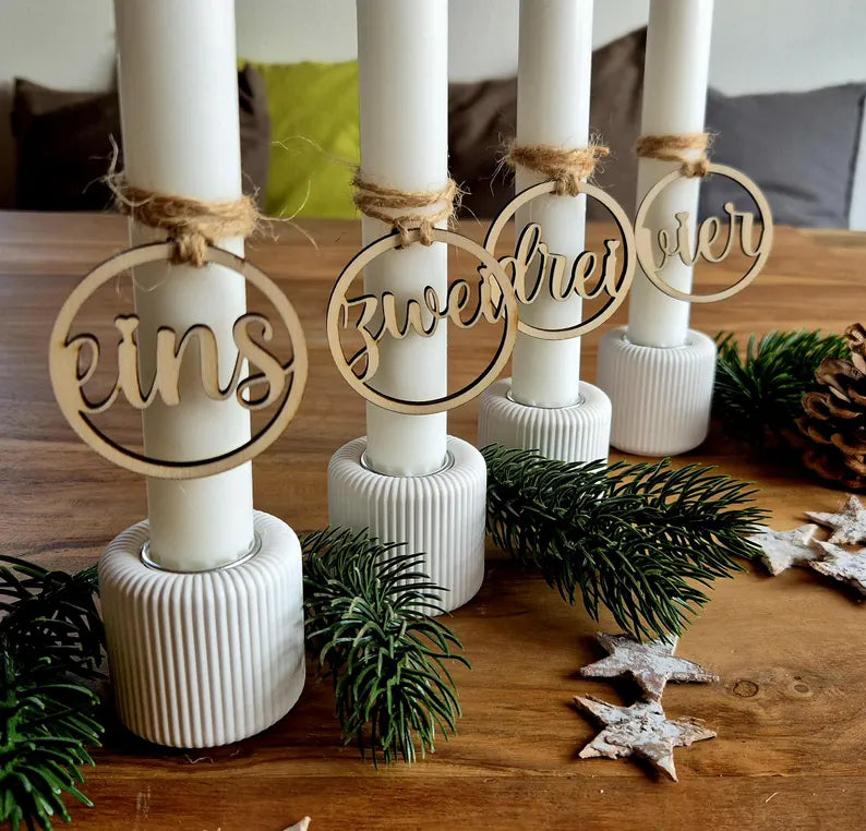 Adventskranz Zahlen 1 bis 4 aus Holz