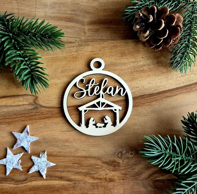 Weihnachtsbaumkugel mit Namen aus Holz Weihnachtsschmuck Geschenkanhänger